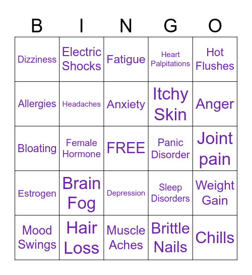 Menopause Bingo Card