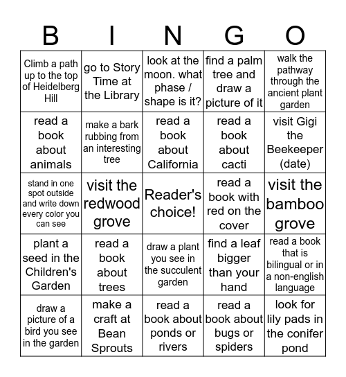 Summer Reading Club Bingo Card