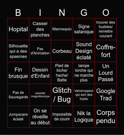 Bingo Horreur MrTiboute 1.2 Bingo Card