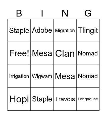 Natvie American Bingo! Bingo Card