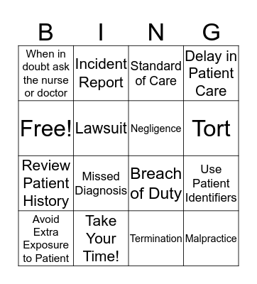 Preform Right Exam Bingo Card