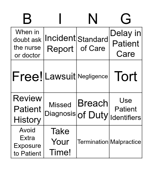 Preform Right Exam Bingo Card