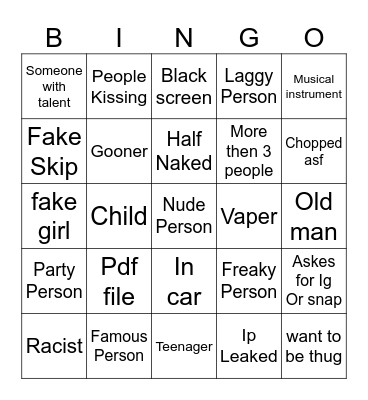 Omegle Bingo Card Bingo Card