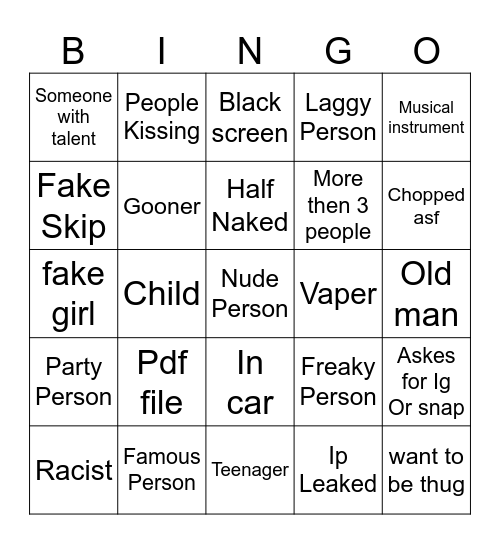 Omegle Bingo Card Bingo Card