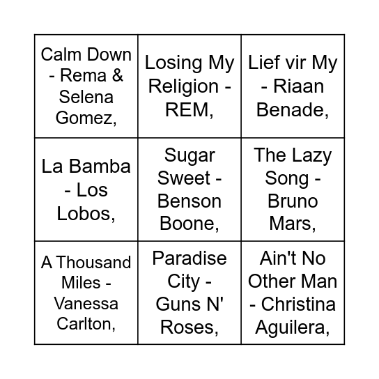 Music Bingo Card