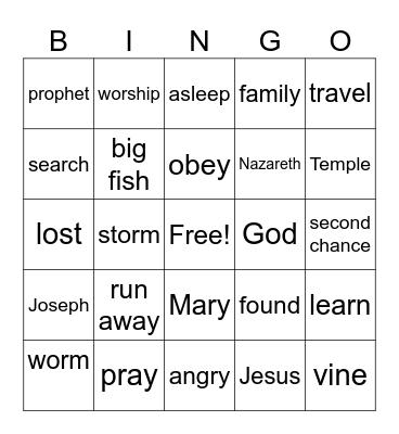 JONAH & JESUS IN THE TEMPLE Bingo Card