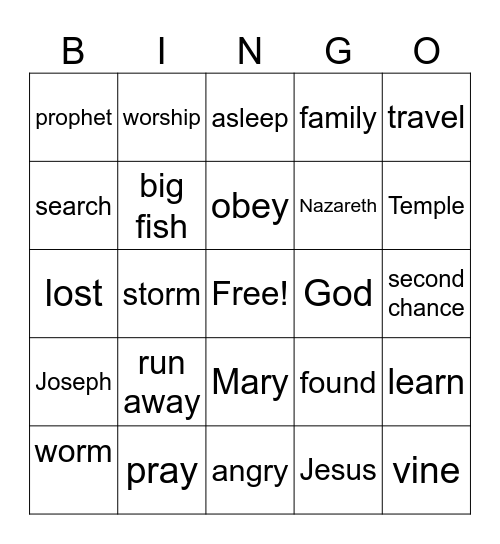 JONAH & JESUS IN THE TEMPLE Bingo Card