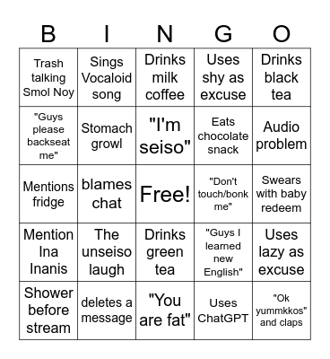 Ururuka Noy B I N G O Bingo Card