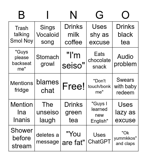 Ururuka Noy B I N G O Bingo Card