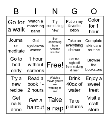 Weekly Self-Care BINGO Card