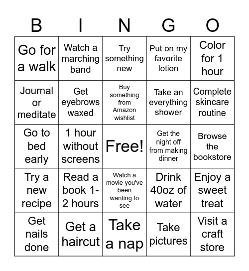 Weekly Self-Care BINGO Card