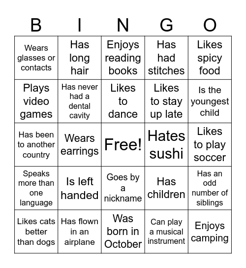 Introduce Yourself and Find Someone Who... Bingo Card