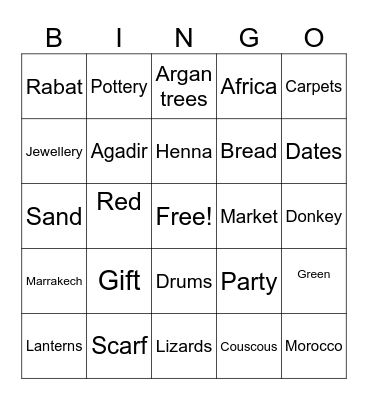 Morocco Bingo Card
