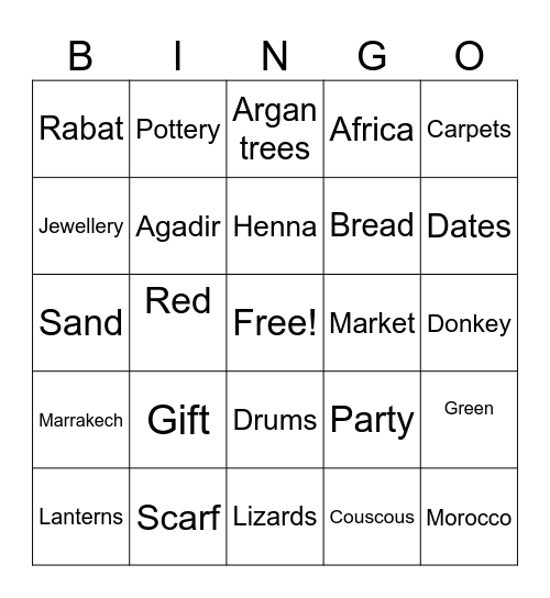 Morocco Bingo Card
