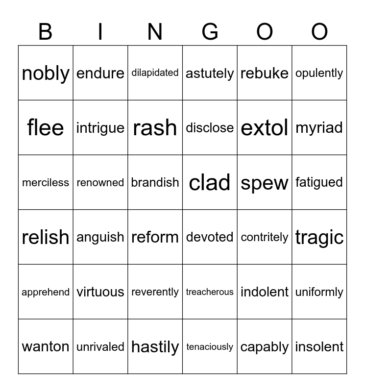 IEW Cycle 2 Vocab Bingo (All Lessons) Bingo Card