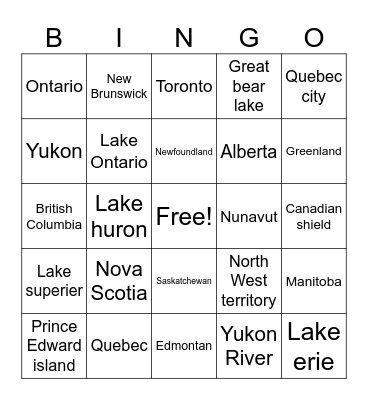 north amirica Bingo Card