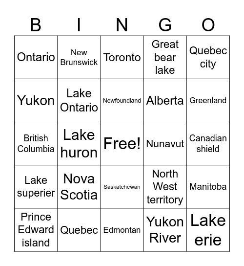 north amirica Bingo Card