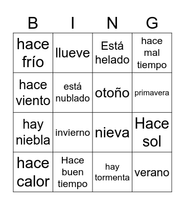 Qué tiempo hace? Bingo Card