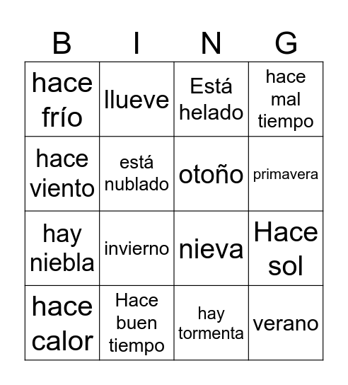 Qué tiempo hace? Bingo Card