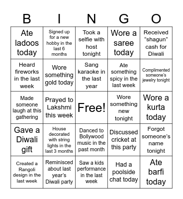 Diwali Bingo Card