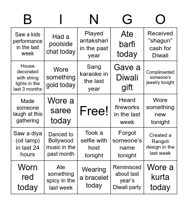 Diwali Bingo Card