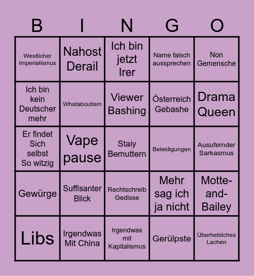 Das irische Rote Sonne Bingo Card