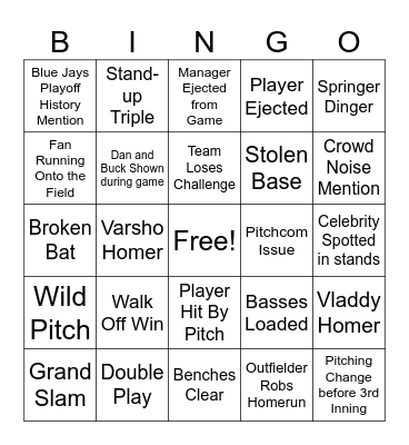 Blue Jays Playoff Bingo Card