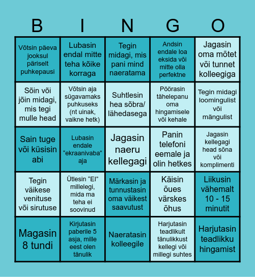 Vaimse tervise bingo Card