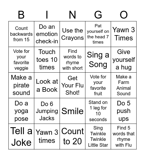 Flu Clinic Fair Bingo Card