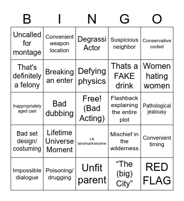 LifeTime Movie Bingo Card
