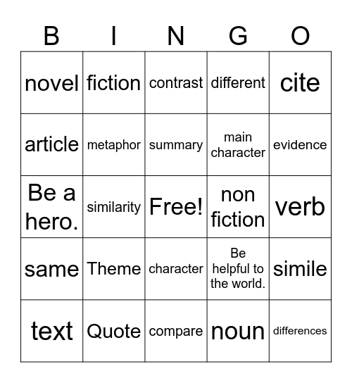 Vocabulary Bingo Card
