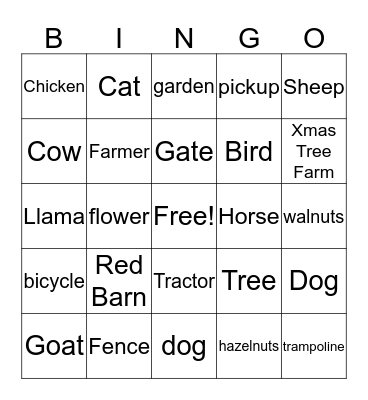 Farm Stuff Bingo Card