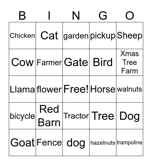 Farm Stuff Bingo Card