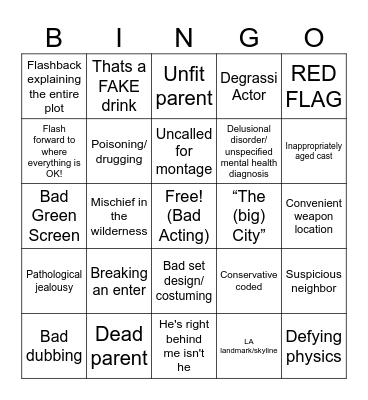 LifeTime Movie Bingo Card