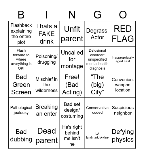 LifeTime Movie Bingo Card