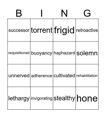 Vocab Test #10 Bingo Card