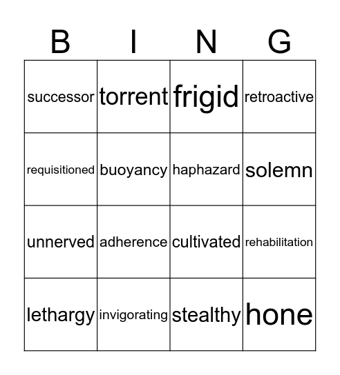 Vocab Test #10 Bingo Card