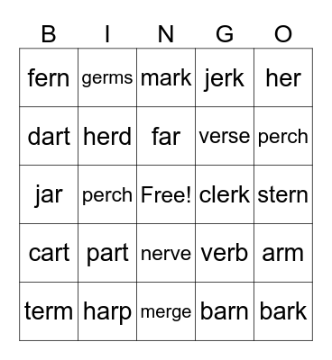 Level G R-controlled AR/ Bingo Card