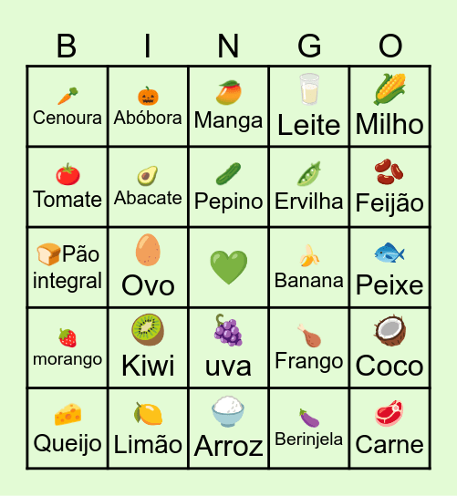 Alimentação saudável Bingo Card