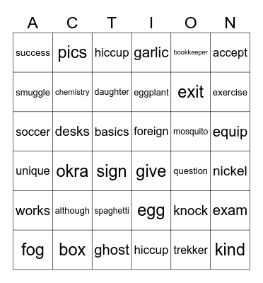 K, g, x, qu Bingo Card