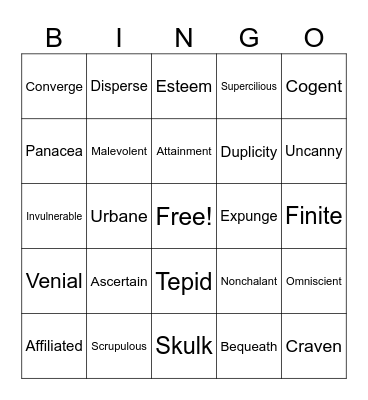 Vocabulary Bingo Card