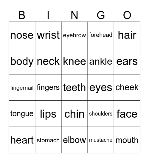 Spanish Parts of the Body(english) Bingo Card
