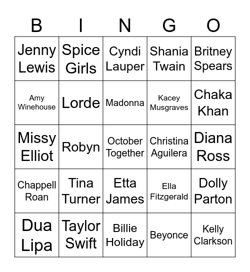 October Together Bingo Card