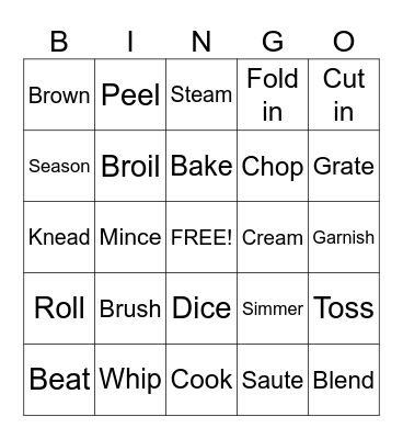 Cooking Terms Bingo Card