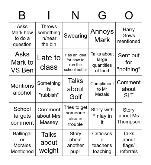 DC Bingo Card