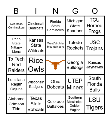 College Football Teams Bingo Card