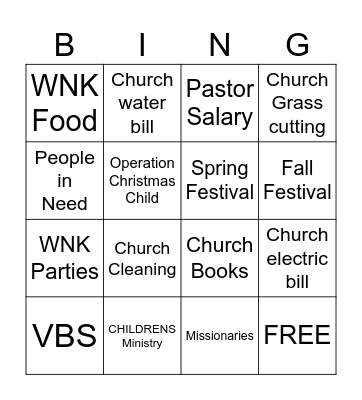 Where does my tithe go? Bingo Card