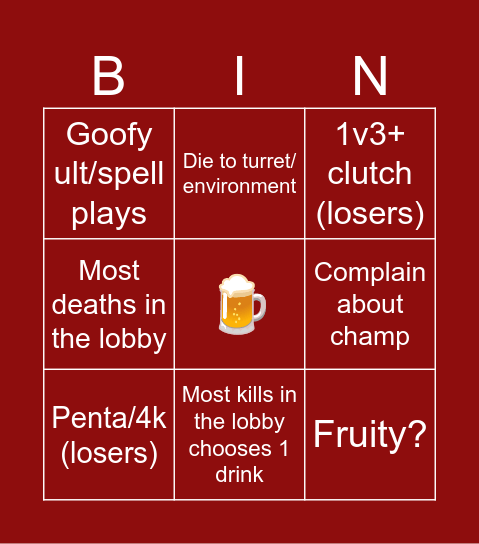 LEAGUE Bingo Card