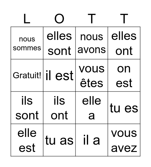 Avoir ou Être? Bingo Card