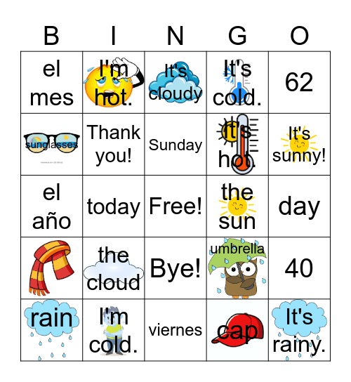 ¿Qué tiempo hace? BINGO! Bingo Card